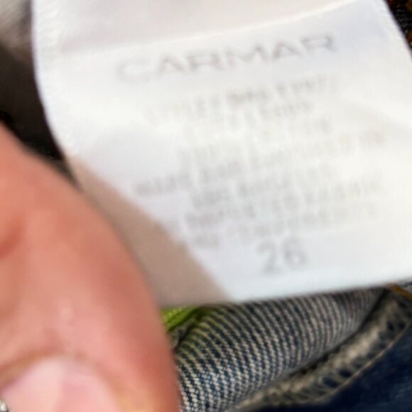 Carmar Blue Denim Neon Zipper Mini skirt sz 26 - Picture 3 of 7